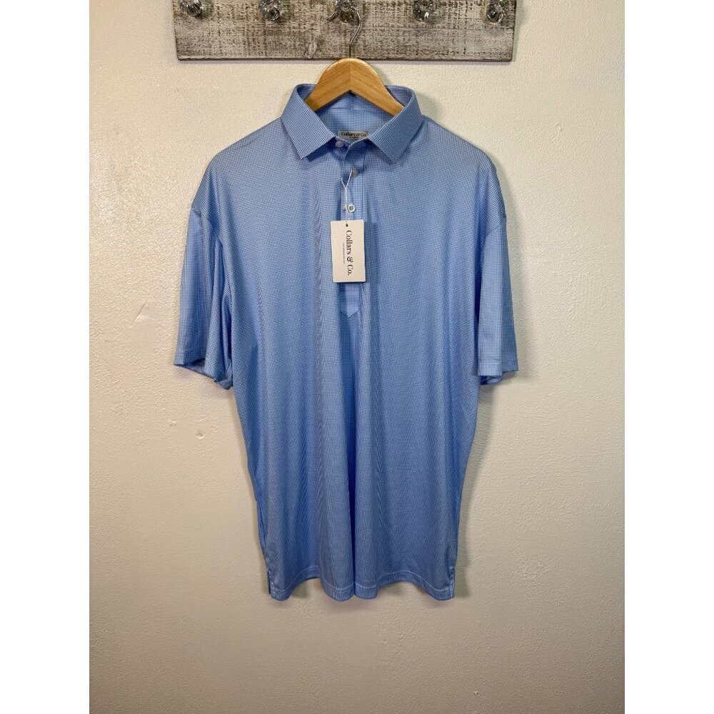 Collars & Co. Mens Light Blue Houndstooth Dress Collar Polo Shirt XL Preppy